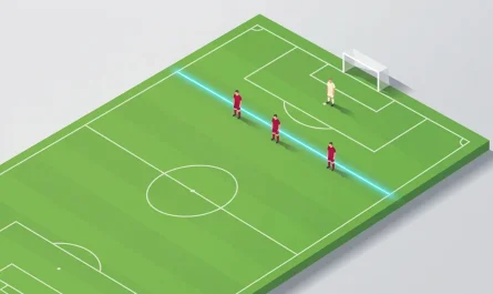 Ofsayt nedir konusunu anlatan izometrik futbol sahası ve ofsayt çizgisi illüstrasyonu